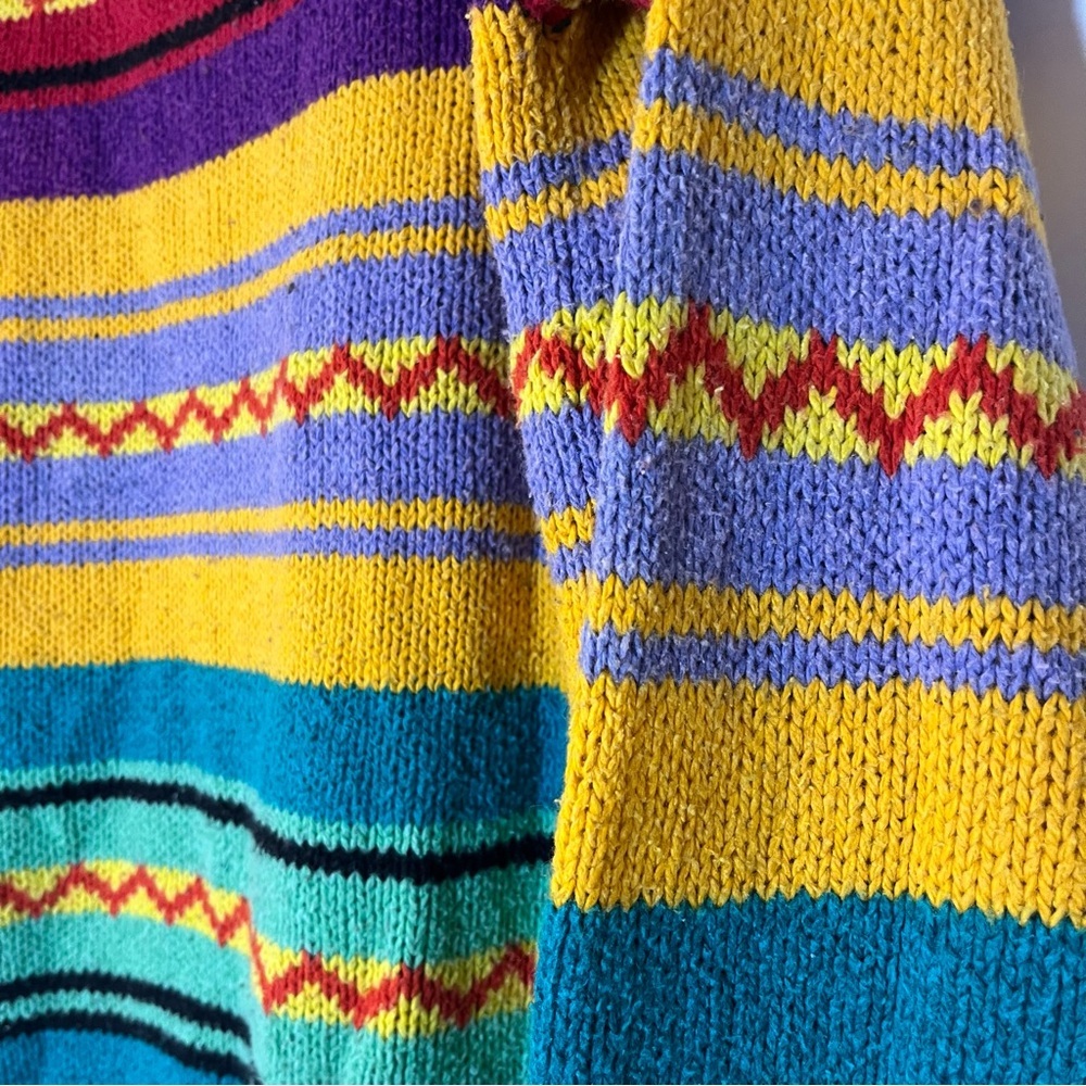 Vintage 80s Colorful Striped Sweater Geometric Granola Cabin Knit Chunky Small - Picture 6 of 6